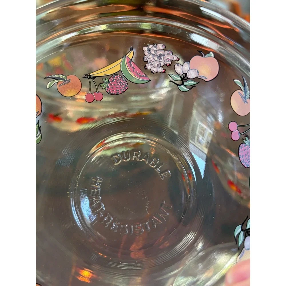 Vintage Fruit Motif Glass Nesting Mixing Bowls Set of 5 Heat Resistant Clear